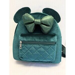 Disney's Minnie Mouse Velvet Green 3D Ears & Bow Glitter Mini Backpack Fancy New